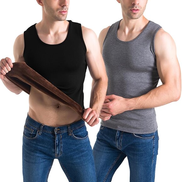 2 Pack Thermal Tank Top Men Cotton Winter Warm Fleece Lined Underwear Sleeveless